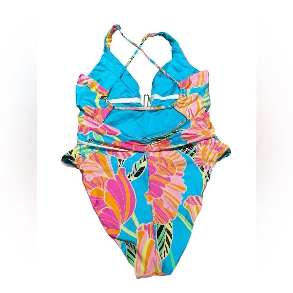 Trina Turk Poppy Belted Plunge One Piece Swimsuit Size‎ 12